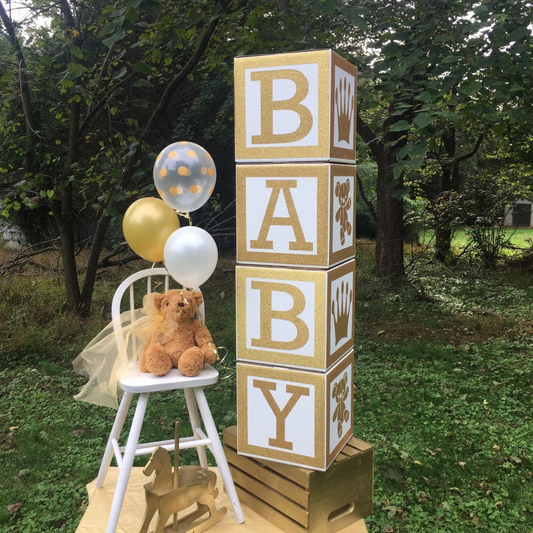 Gold Safari Baby Shower Blocks, Large BABY Blocks, Baby Shower Decor, Royal Prince Decorations, Centerpiece Blocks, Jungle Theme Party, G100