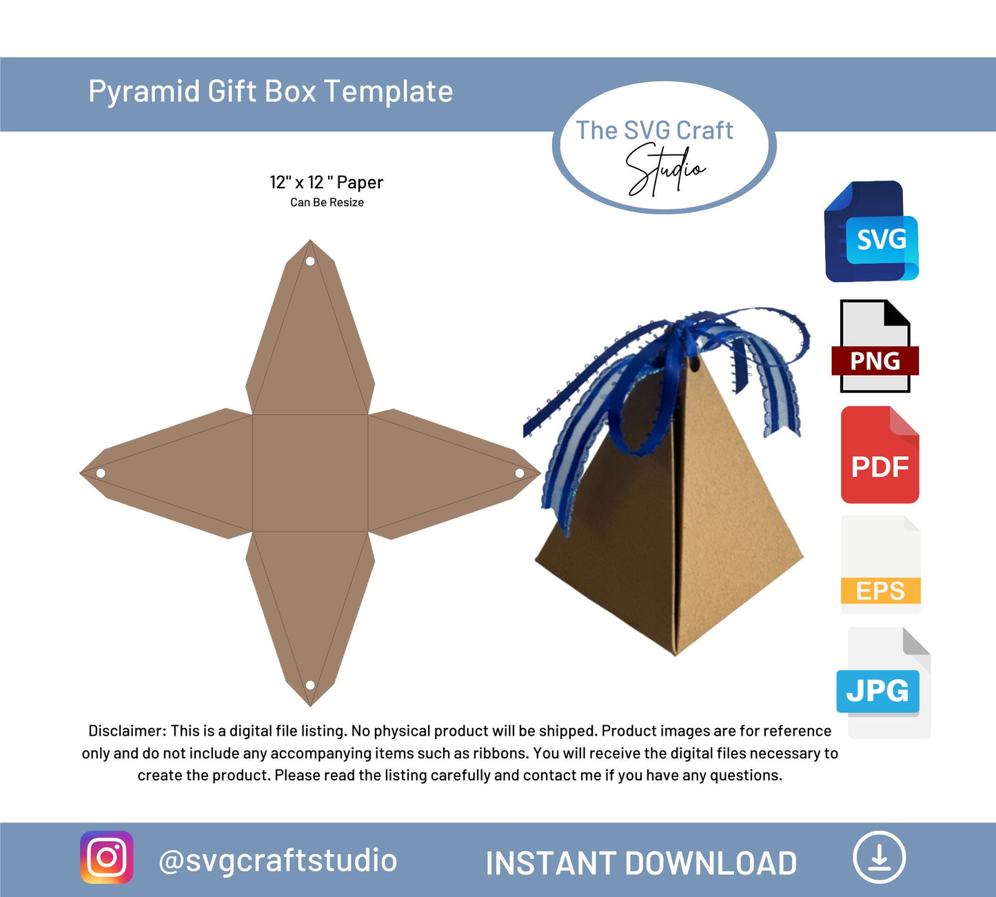 Pyramid Gift Box Template | Wedding Favor & Candy Box | Template Favor Box| Triangle Box | Triangle Box Template |SVG | Favor Box Svg