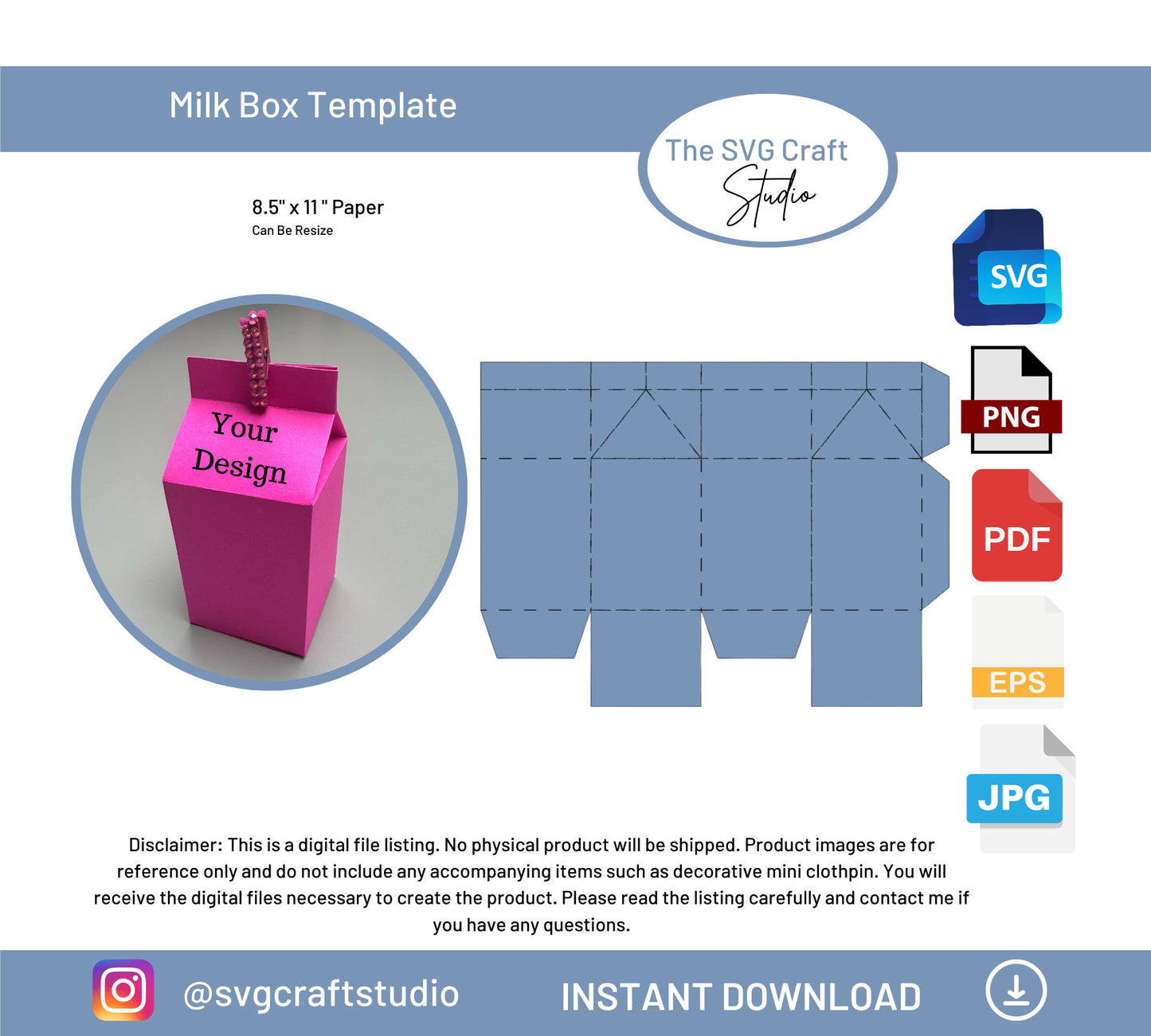 Milk Box SVG |Milk Box Template| Favor Box Svg | Milk Carton Template | Box Template | Party Favor Box | Gift Box SVG