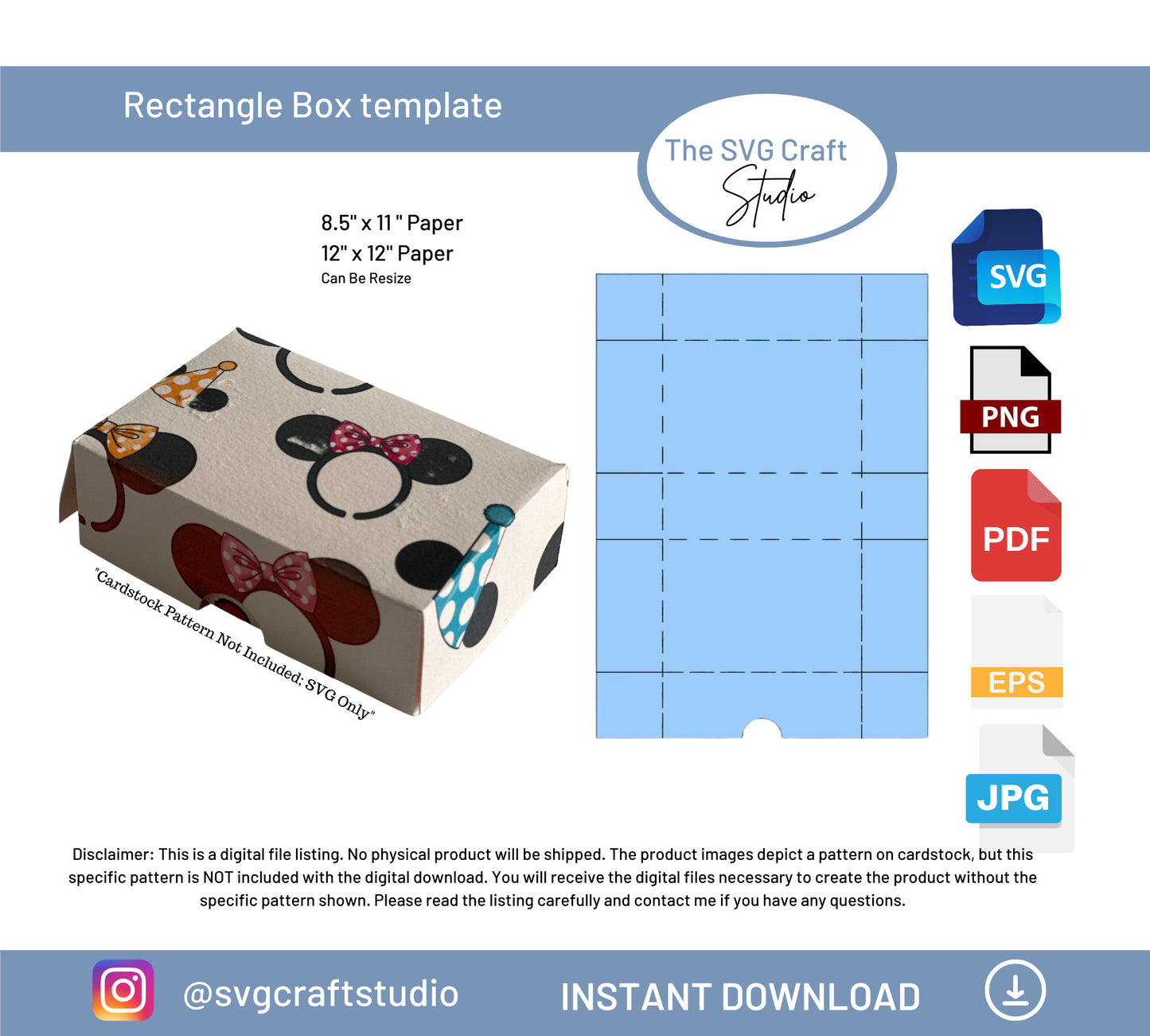 Rectangular Box | Wedding Favor Box| Rectangle Box With Lid | Simple Box | Gift Box | Box Templates | Instant Download | Template Svg