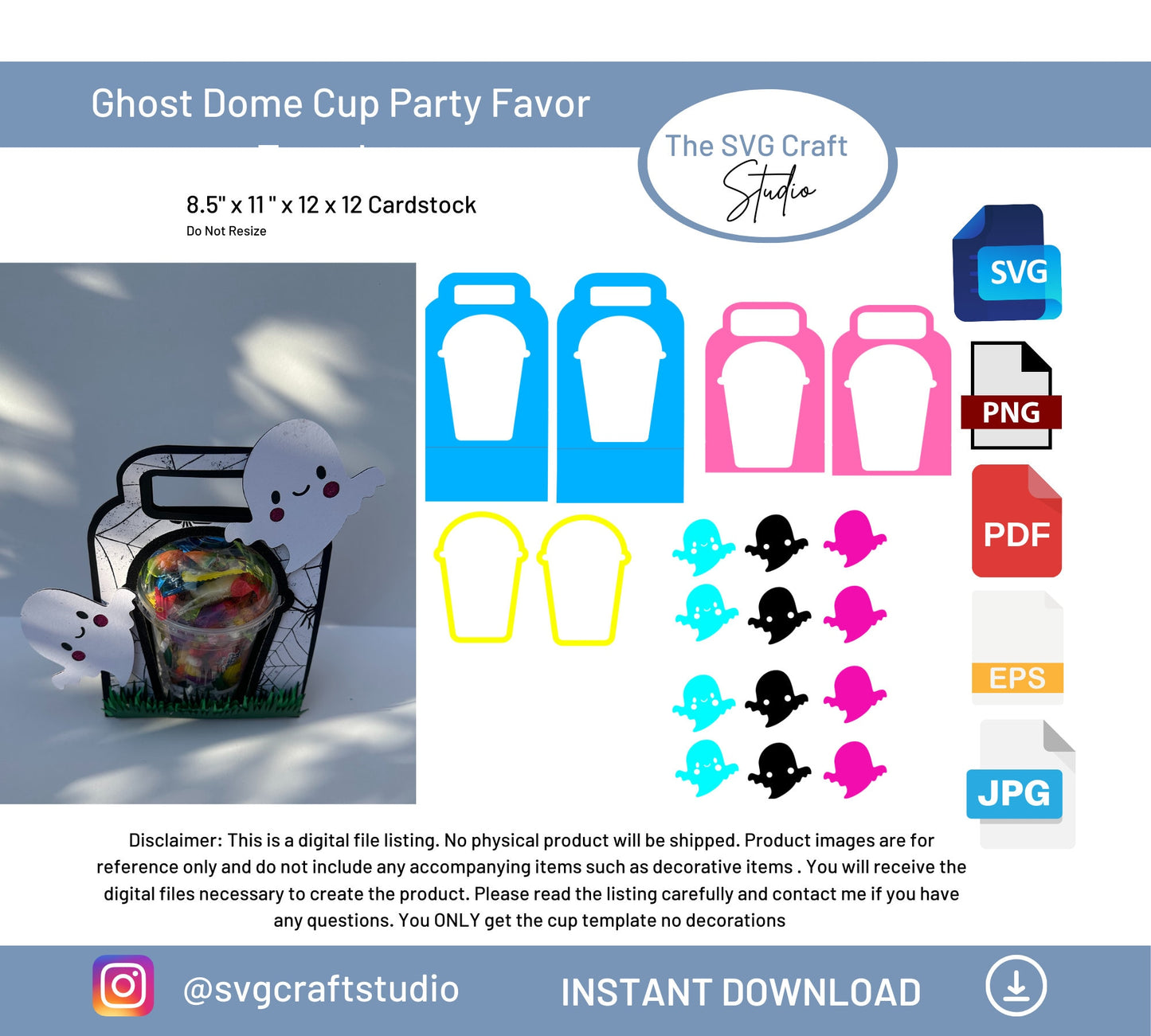 DIY 12 oz Ghost Dome Cup SVG Template - Party Favor Craft Design for Events & Celebrations, Holiday Party Favor