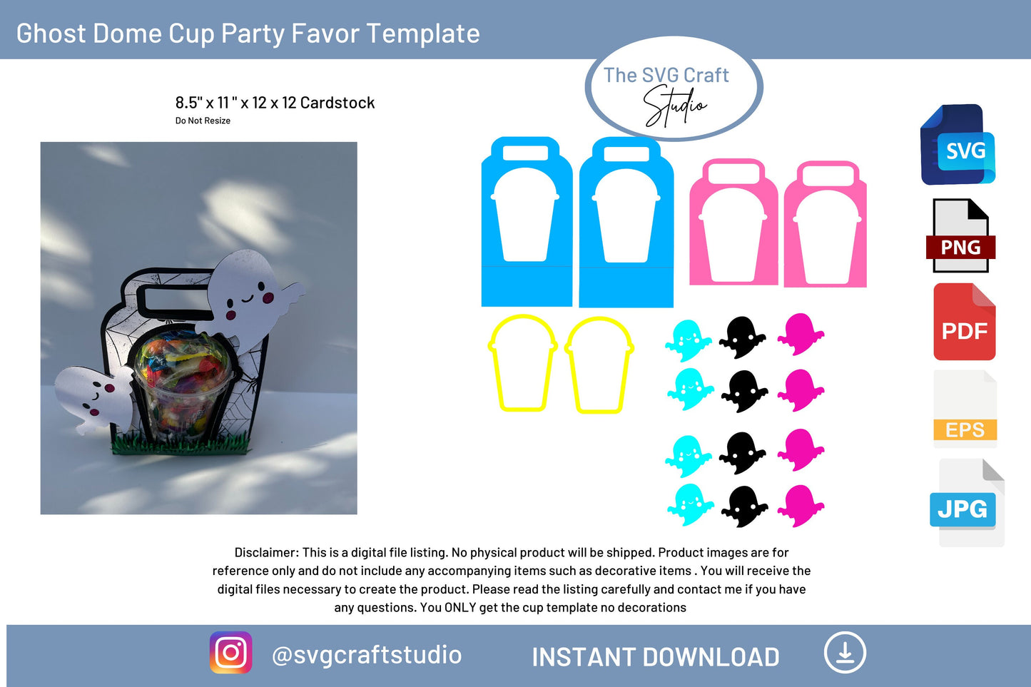 DIY 12 oz Ghost Dome Cup SVG Template - Party Favor Craft Design for Events & Celebrations, Holiday Party Favor