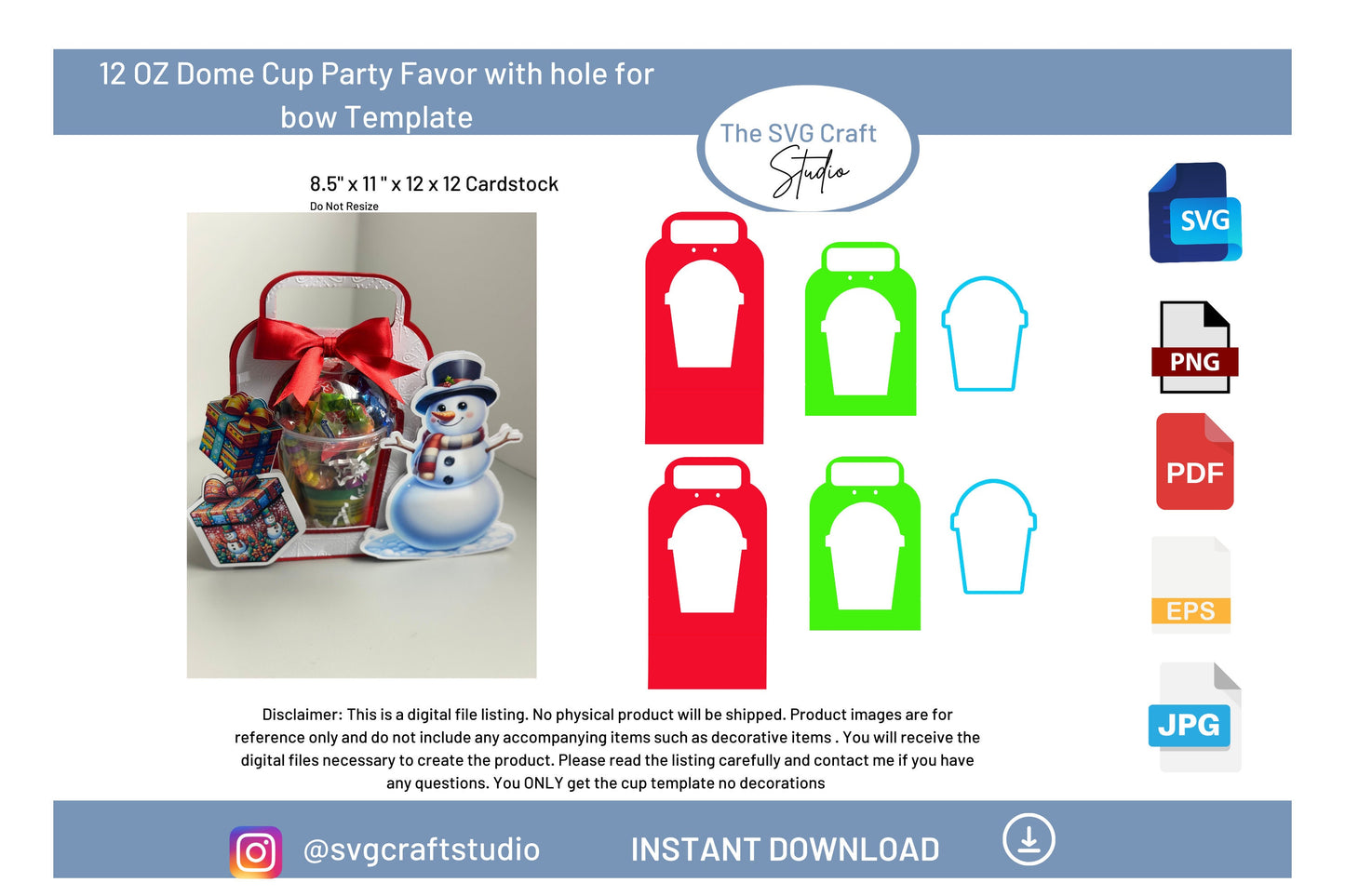 DIY 12 oz Dome Cup with holes for bow SVG Template - Party Favor Craft Design for Events & Celebrations