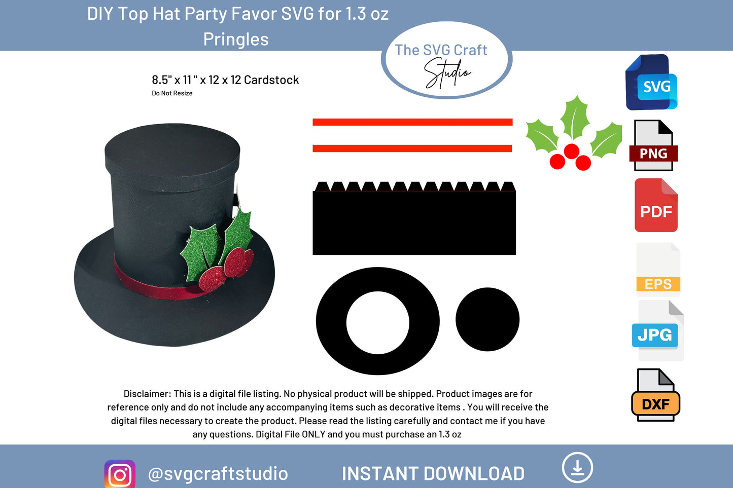 DIY Top Hat Party Favor SVG for Pringles - Unique Pringles Birthday and Christmas Craft