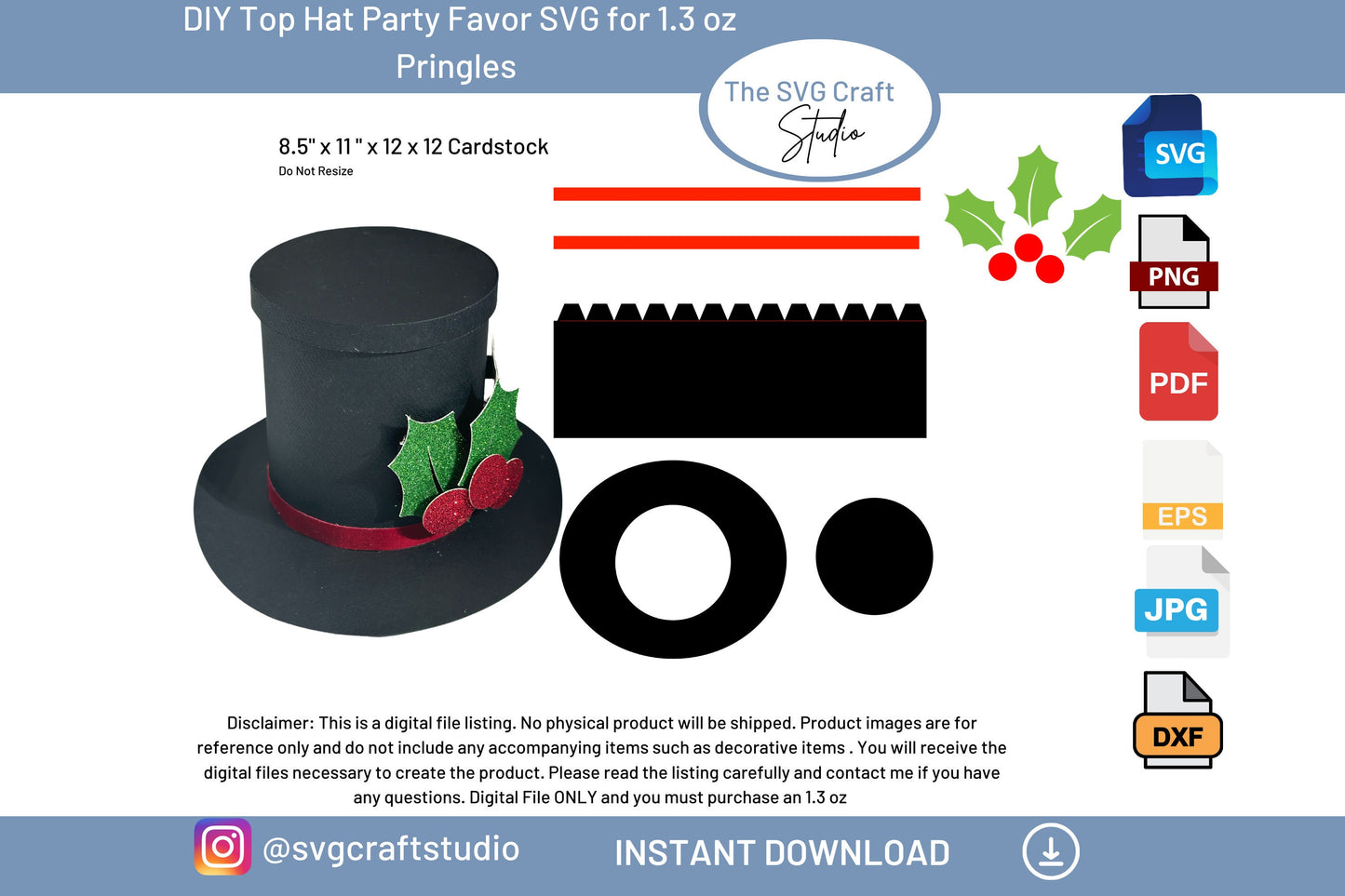 DIY Top Hat Party Favor SVG for Pringles - Unique Pringles Birthday and Christmas Craft