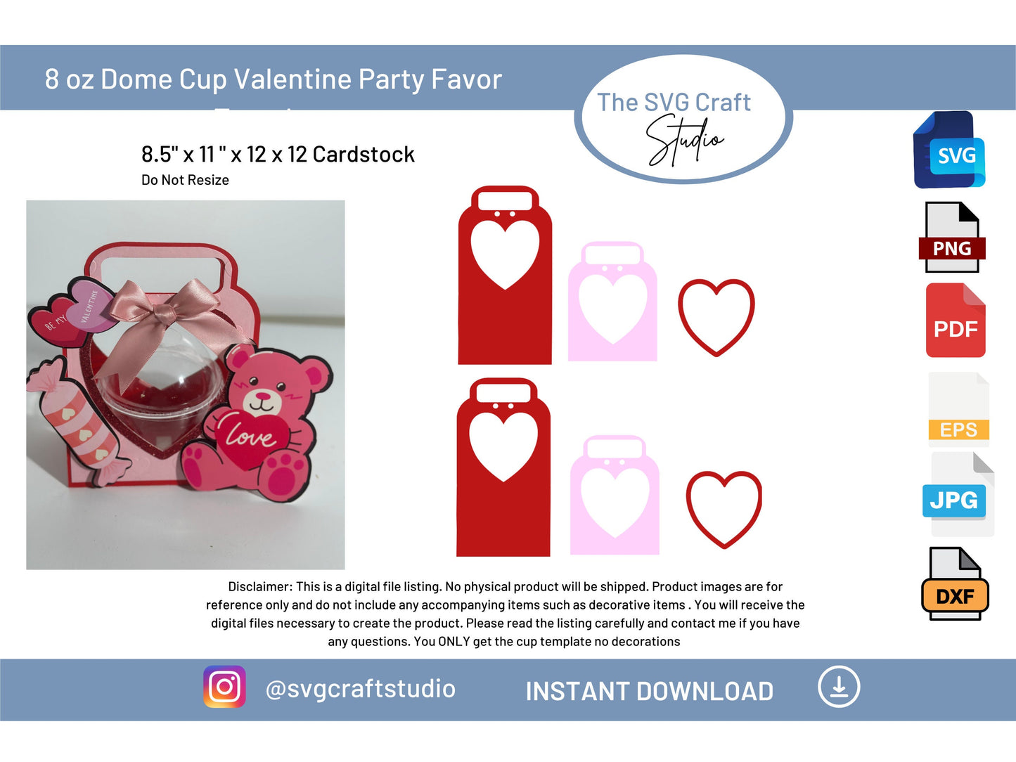 DIY 8 oz Dome Cup SVG Template - Valentine Party Favor Craft Design for Events & Celebrations Smoothie Holder SVG