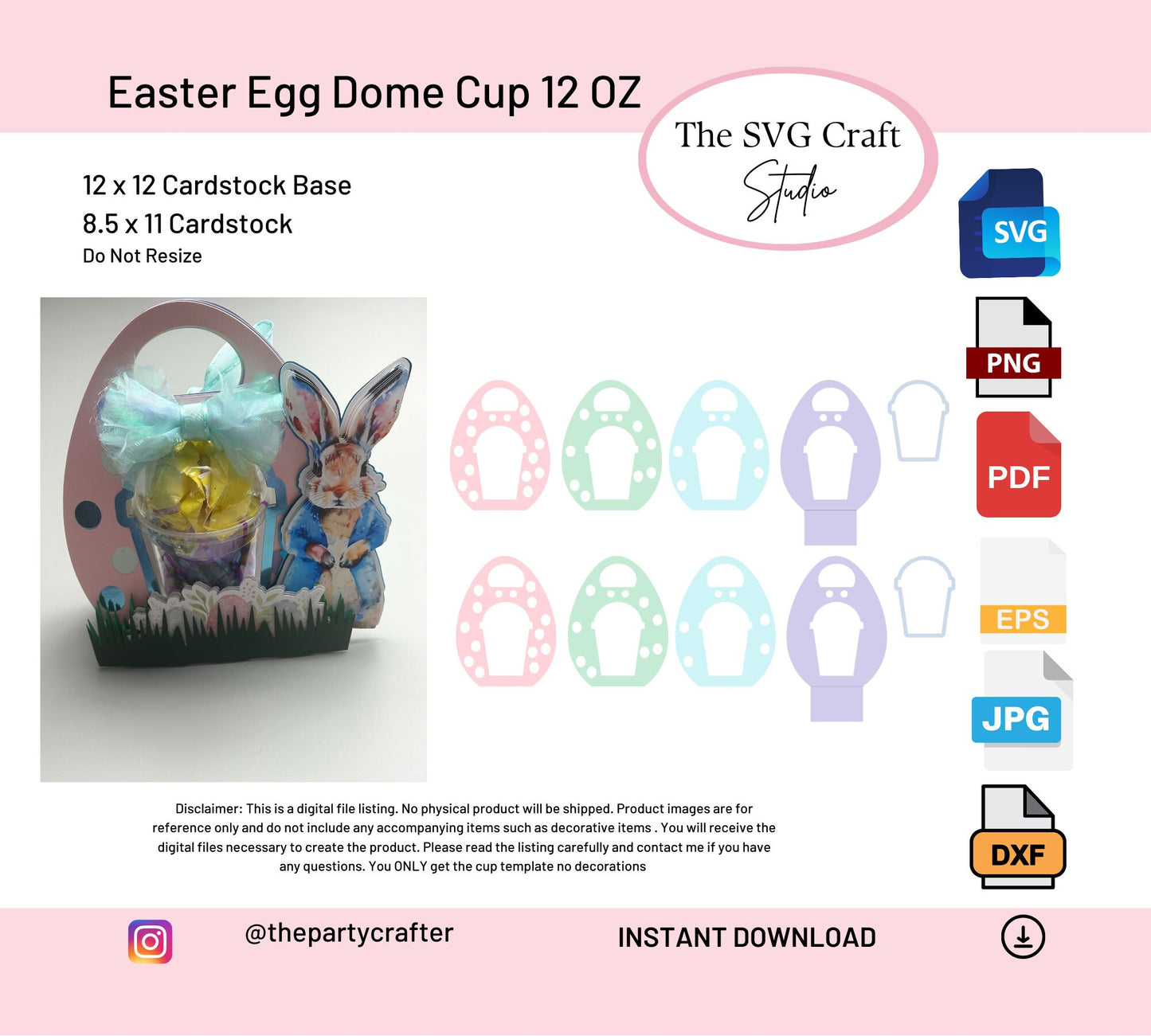 Easter Egg Dome Cup Holder Party Favor SVG | Cute Easter Party Favors for Kids| Digital Download| 12oz Cup Party Decoration | Easter SVG