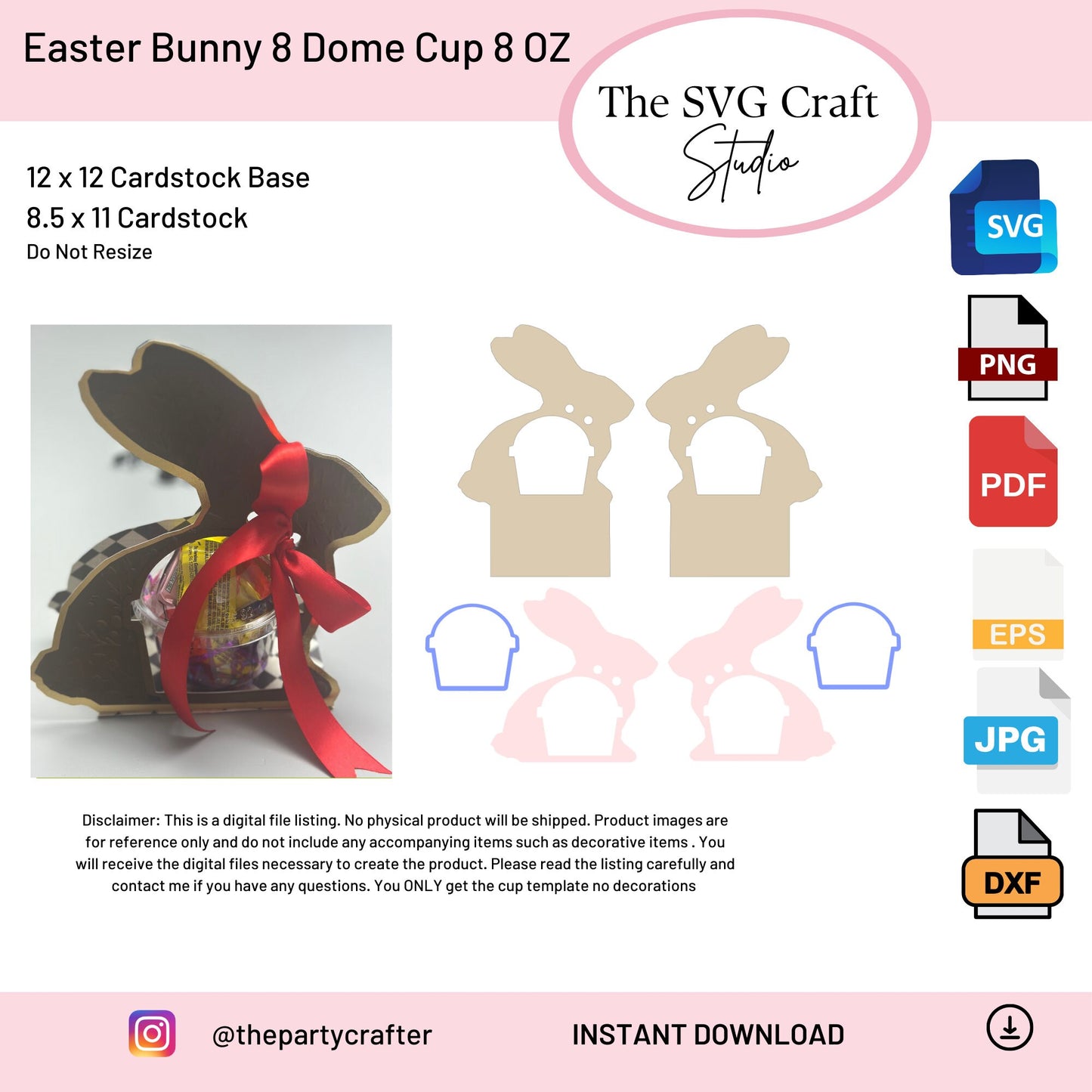 Easter Bunny Dome Cup Holder Party Favor SVG | Cute Easter Party Favors for Kids| Digital Download| 8oz Cup Party Decoration | Easter SVG