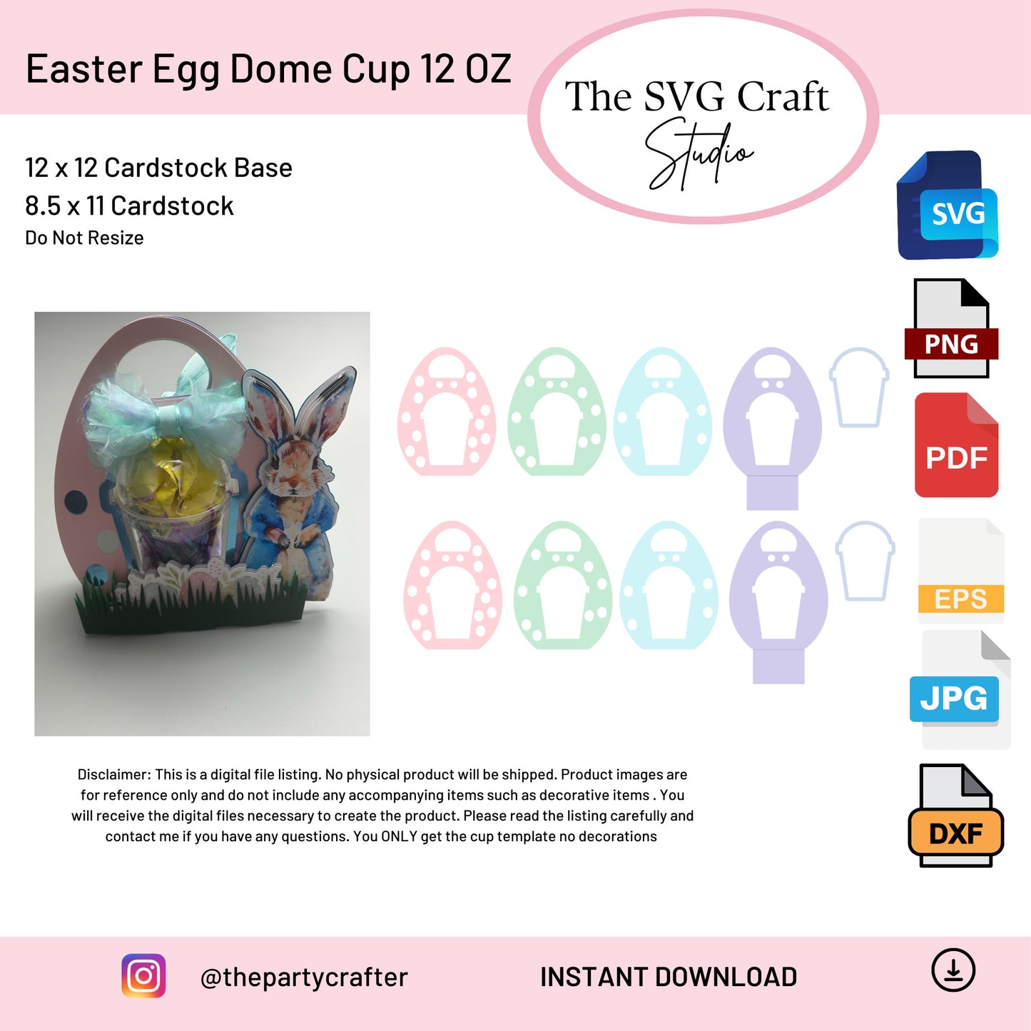Easter Egg Dome Cup Holder Party Favor SVG | Cute Easter Party Favors for Kids| Digital Download| 12oz Cup Party Decoration | Easter SVG