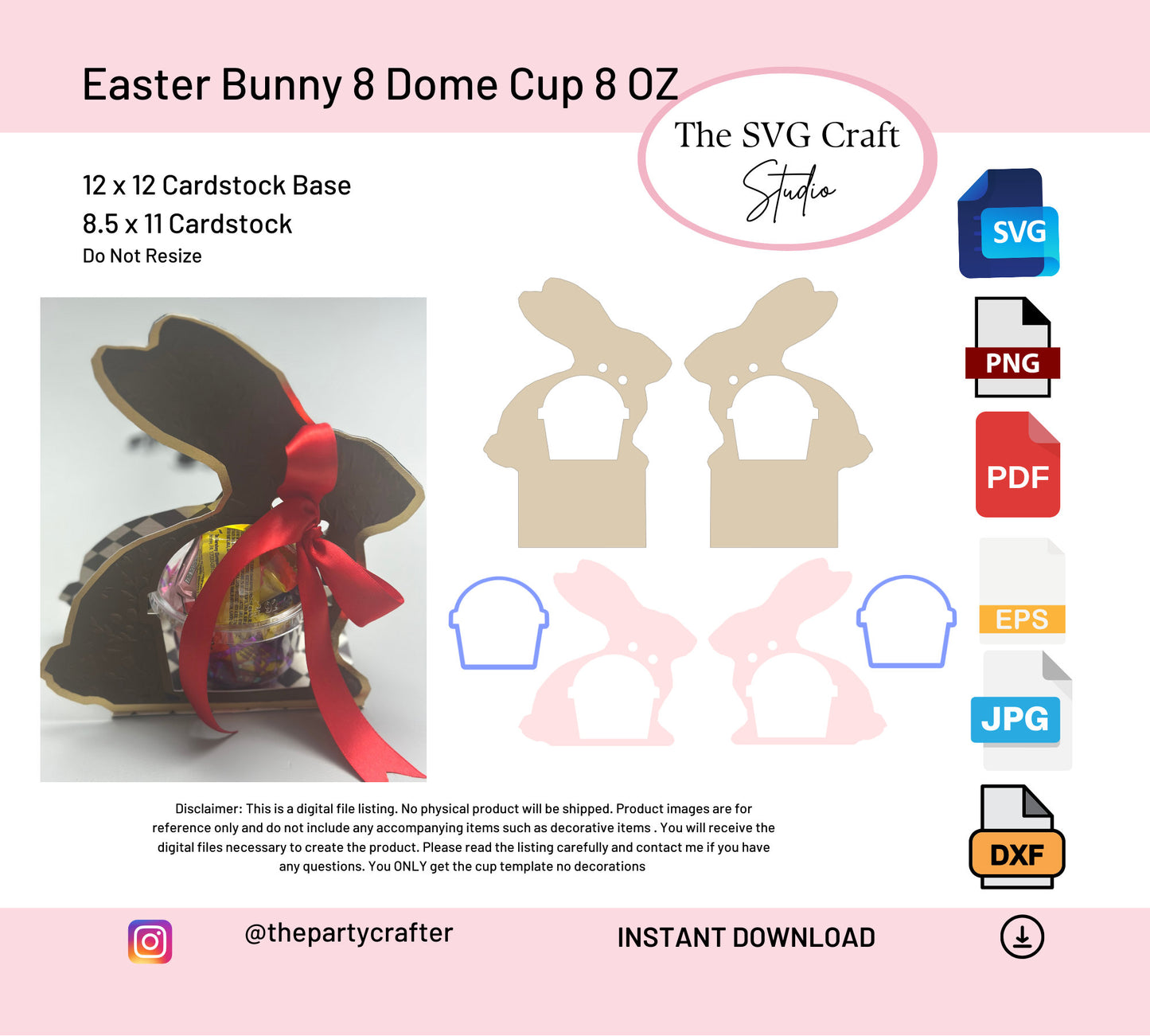 Easter Bunny Dome Cup Holder Party Favor SVG | Cute Easter Party Favors for Kids| Digital Download| 8oz Cup Party Decoration | Easter SVG