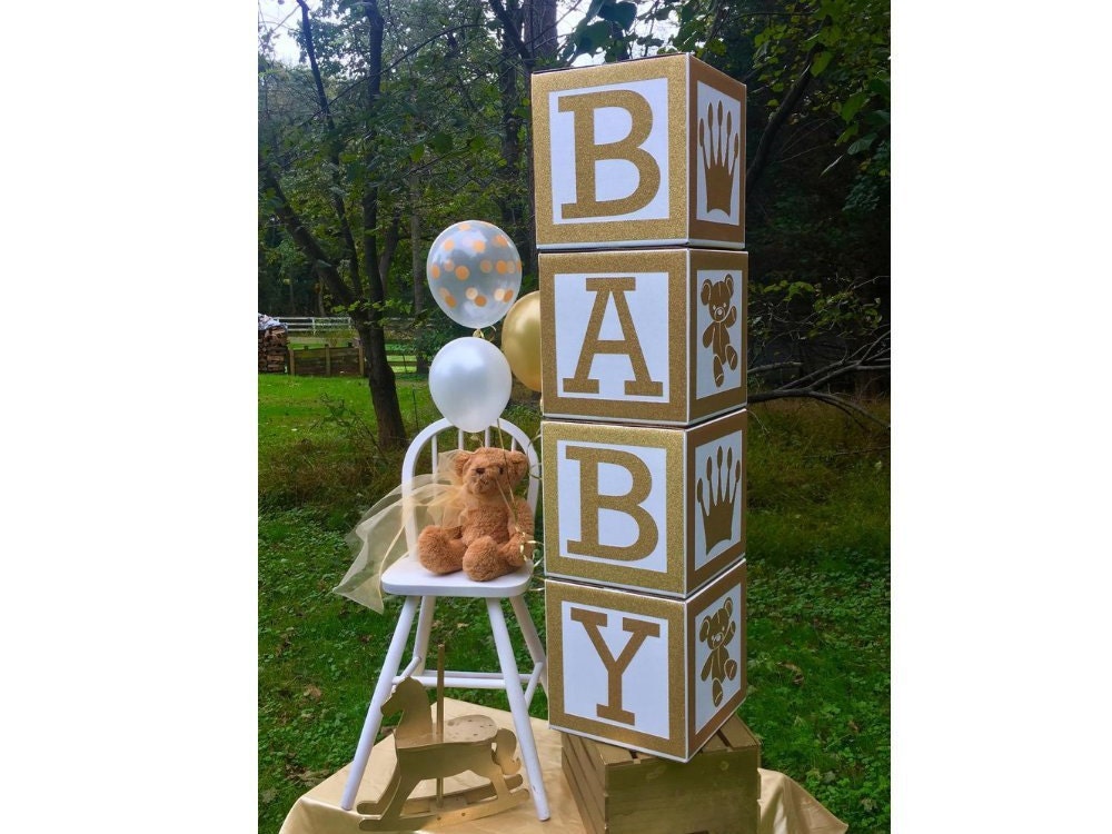 Gold Safari Baby Shower Blocks, Large BABY Blocks, Baby Shower Decor, Royal Prince Decorations, Centerpiece Blocks, Jungle Theme Party, G100