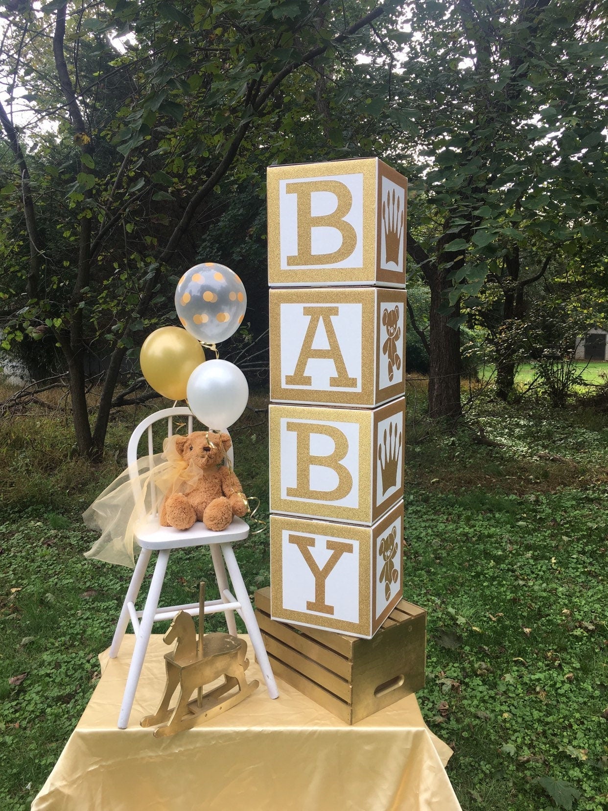 Gold Safari Baby Shower Blocks, Large BABY Blocks, Baby Shower Decor, Royal Prince Decorations, Centerpiece Blocks, Jungle Theme Party, G100