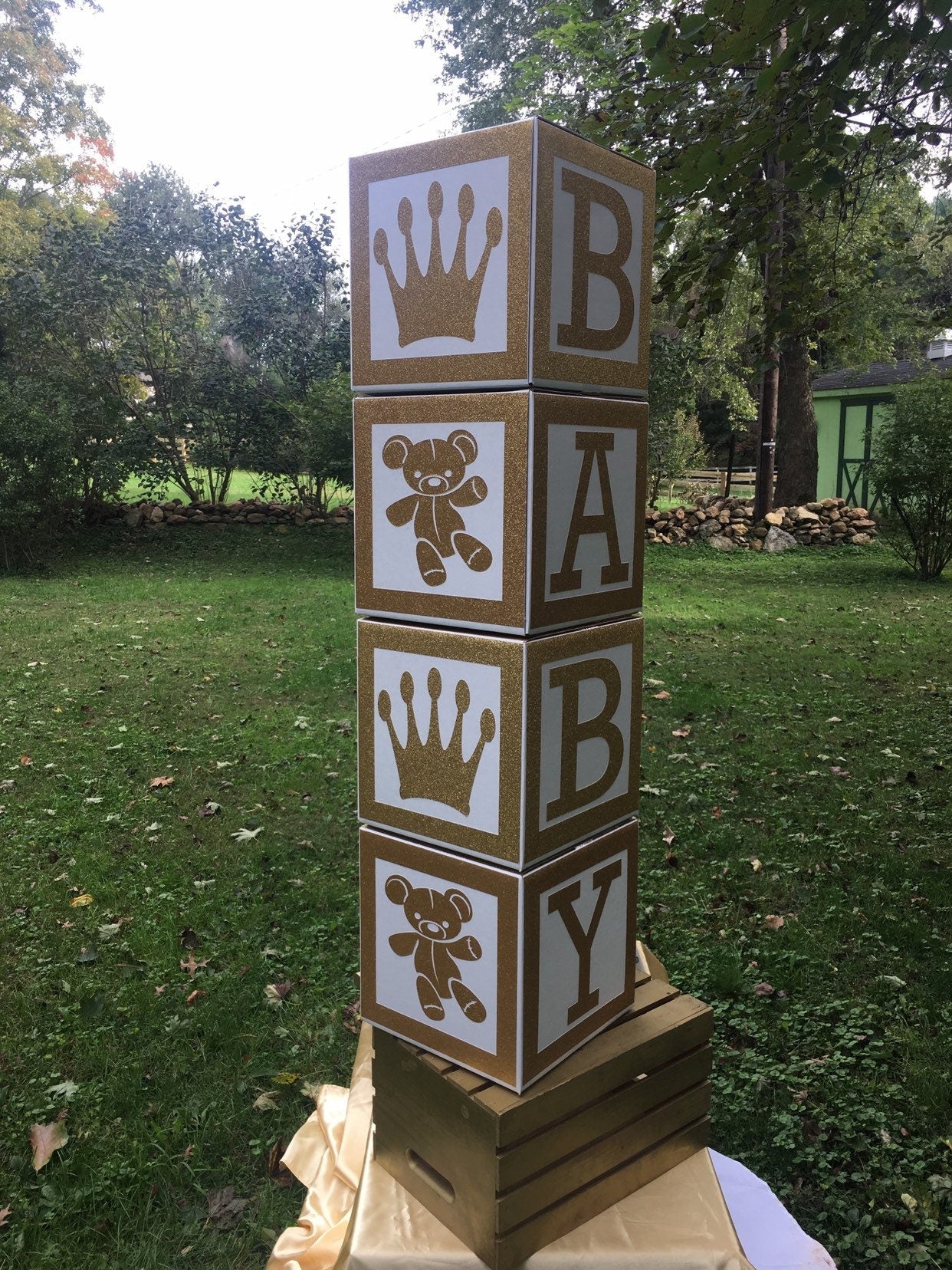 Gold Safari Baby Shower Blocks, Large BABY Blocks, Baby Shower Decor, Royal Prince Decorations, Centerpiece Blocks, Jungle Theme Party, G100