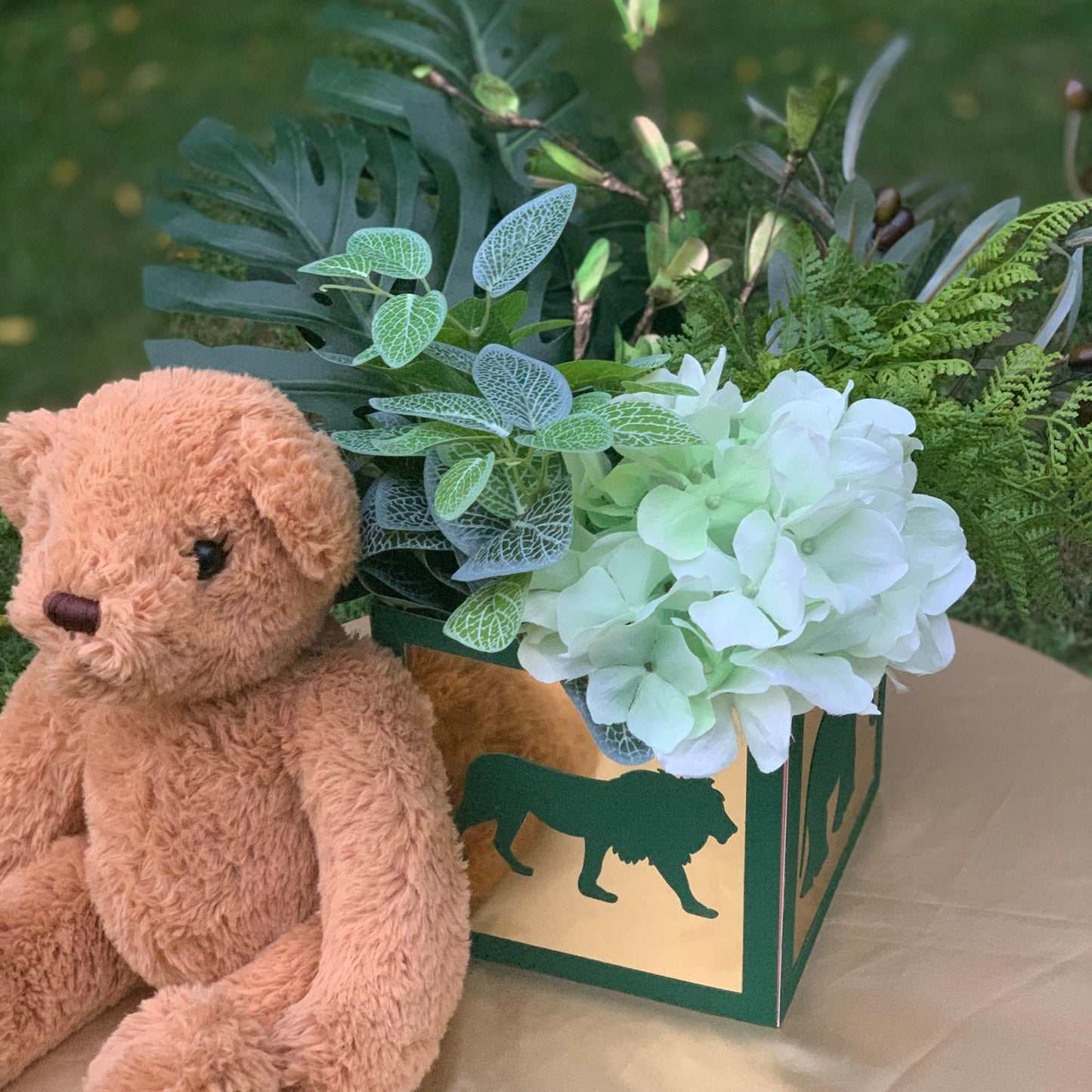 Green and Gold Safari Baby Shower Centerpiece 7”, Jungle Party Decorations , Safari Birthday, Zoo Party, Gold Safari Baby Shower S100
