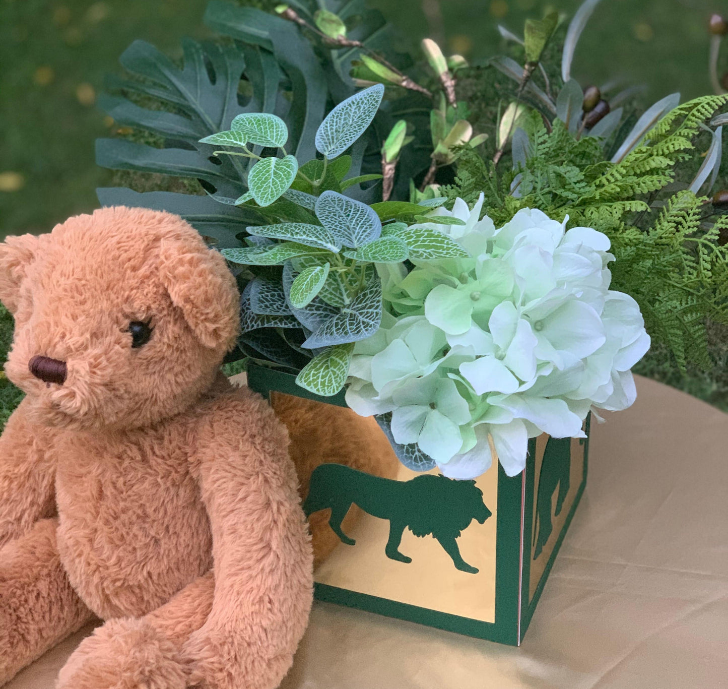 Green and Gold Safari Baby Shower Centerpiece 7”, Jungle Party Decorations , Safari Birthday, Zoo Party, Gold Safari Baby Shower S100