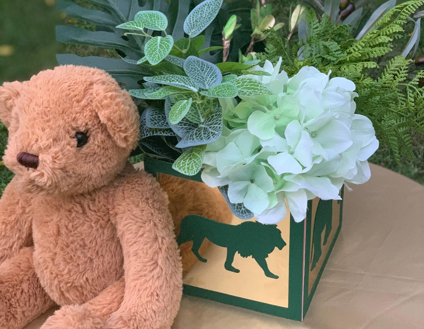 Green and Gold Safari Baby Shower Centerpiece 7”, Jungle Party Decorations , Safari Birthday, Zoo Party, Gold Safari Baby Shower S100