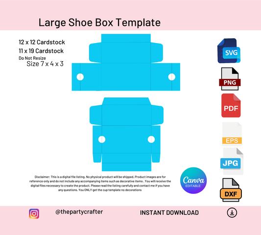 Large Shoe Box Template  | Cricut Cut Files | Sneaker Box Template SVG | Party Favors Box | DIY Favor Box