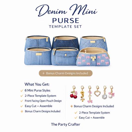 Denim Mini Purse Party Favor Template Set with Charms — Canva Printable