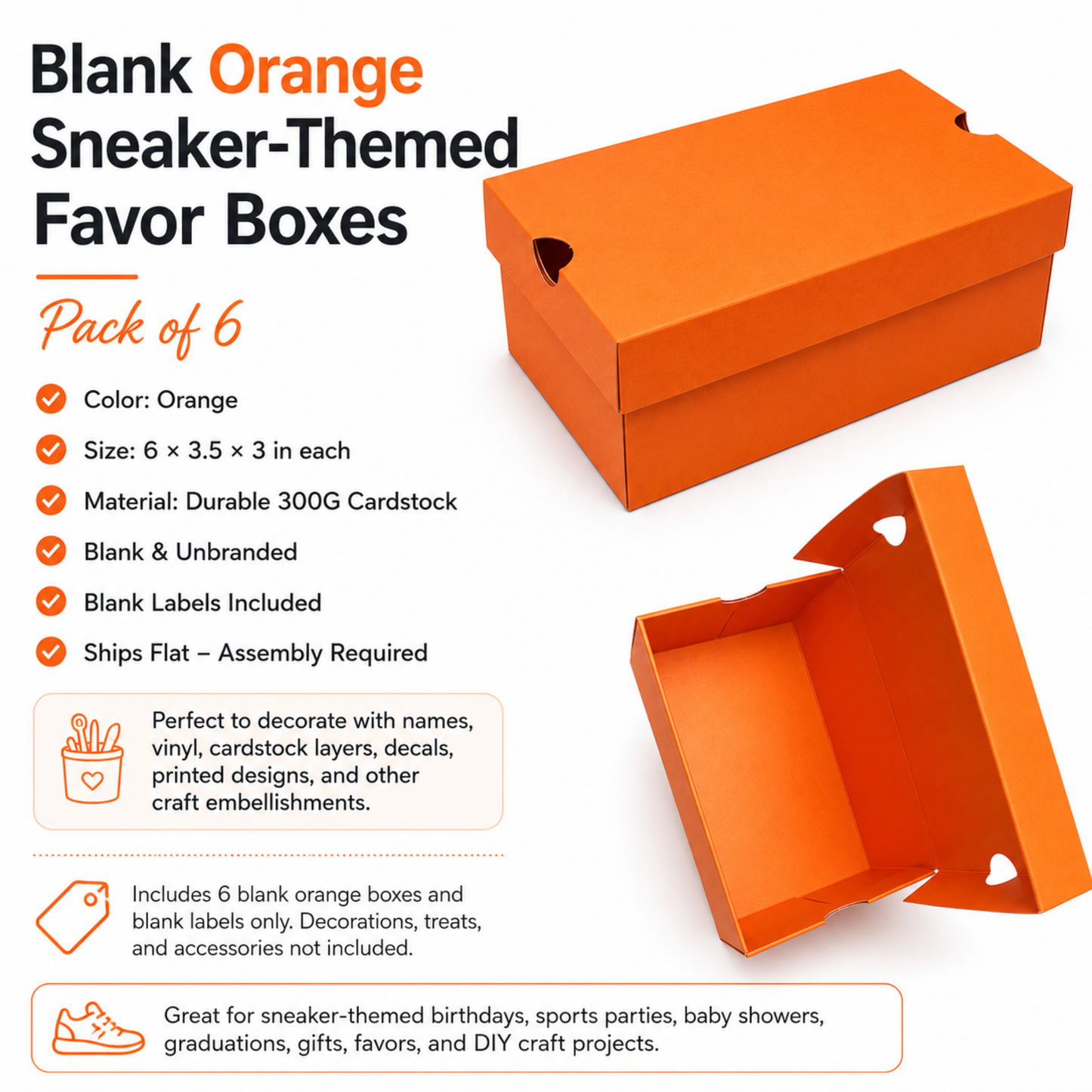 Orange Sneaker-Style Shoe Box Party Favors – Pack of 6